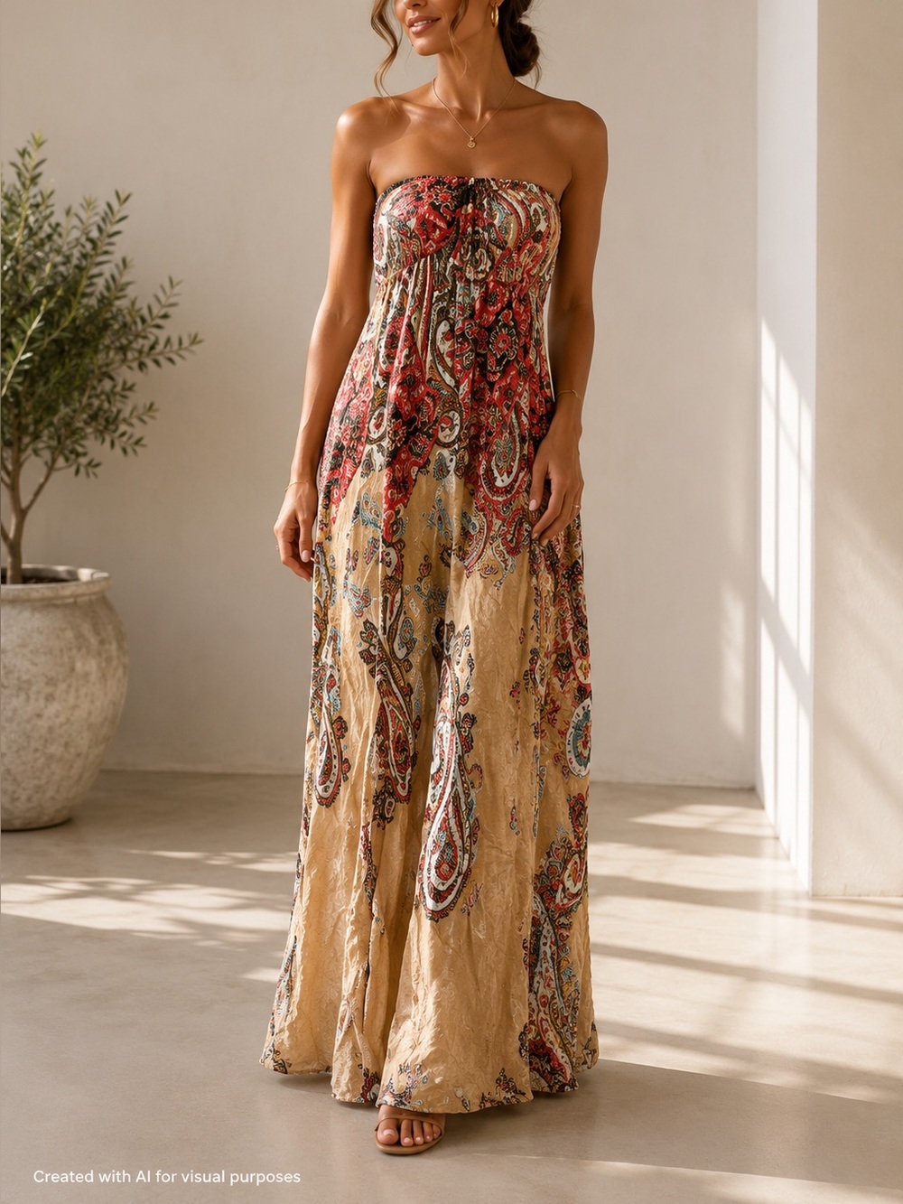 Elegant Paisley Strapless Dress